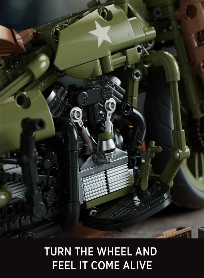 Nifeliz Motorcycle WLA Model Toy for Adults, Classic Military Bike Building Set with Authentic Features, Collectible Display Gift (833 PCS, NF10333) - Image 3